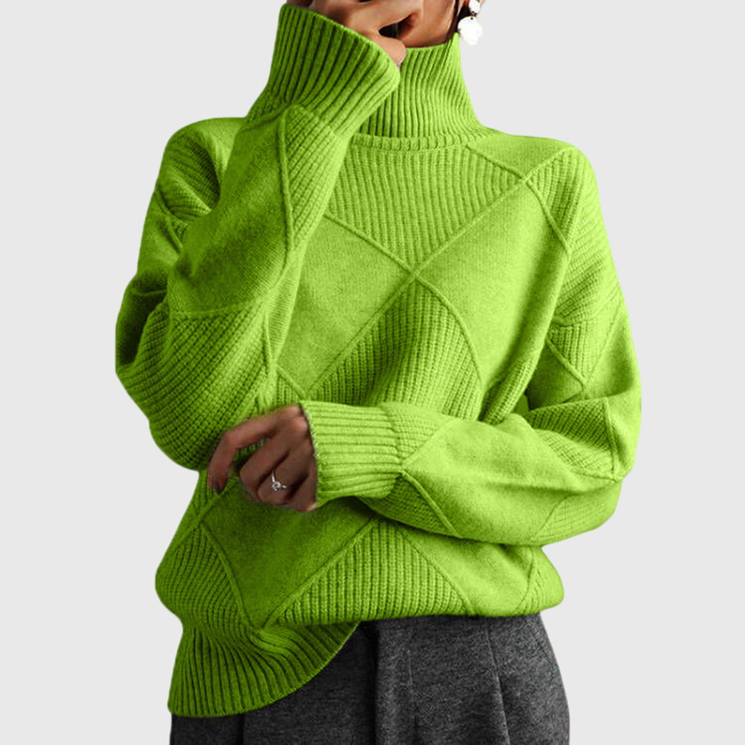 Sarah | Elegant Chunky Knit Patchwork Turtleneck Sweater