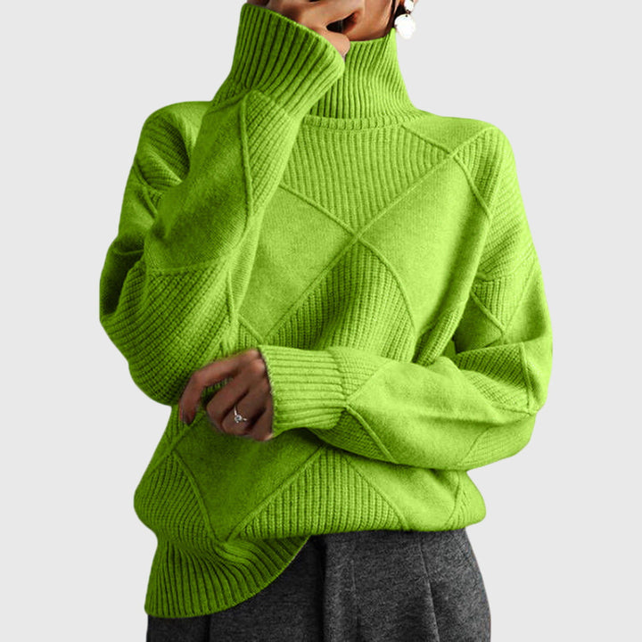 Sarah | Elegant Chunky Knit Patchwork Turtleneck Sweater