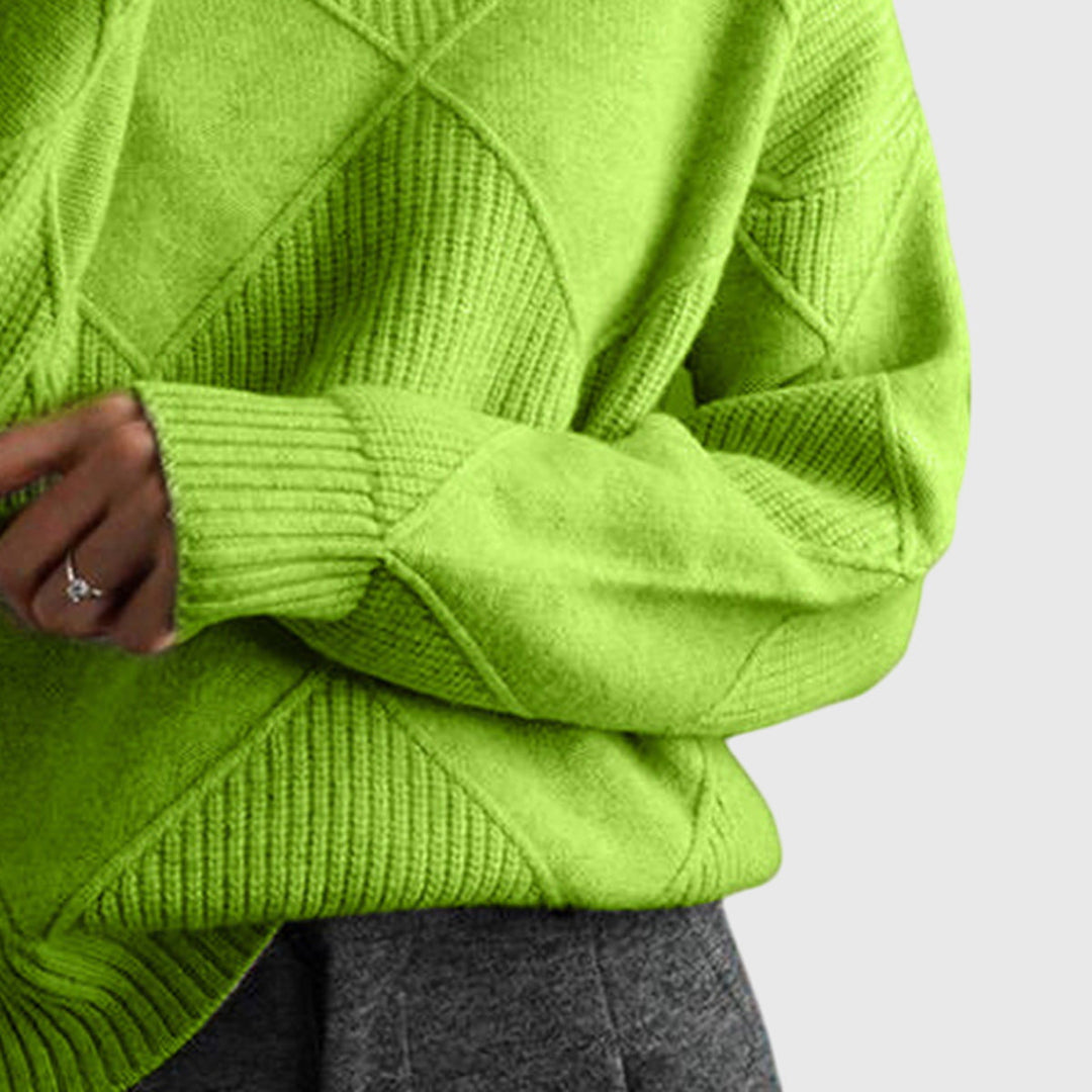 Sarah | Elegant Chunky Knit Patchwork Turtleneck Sweater