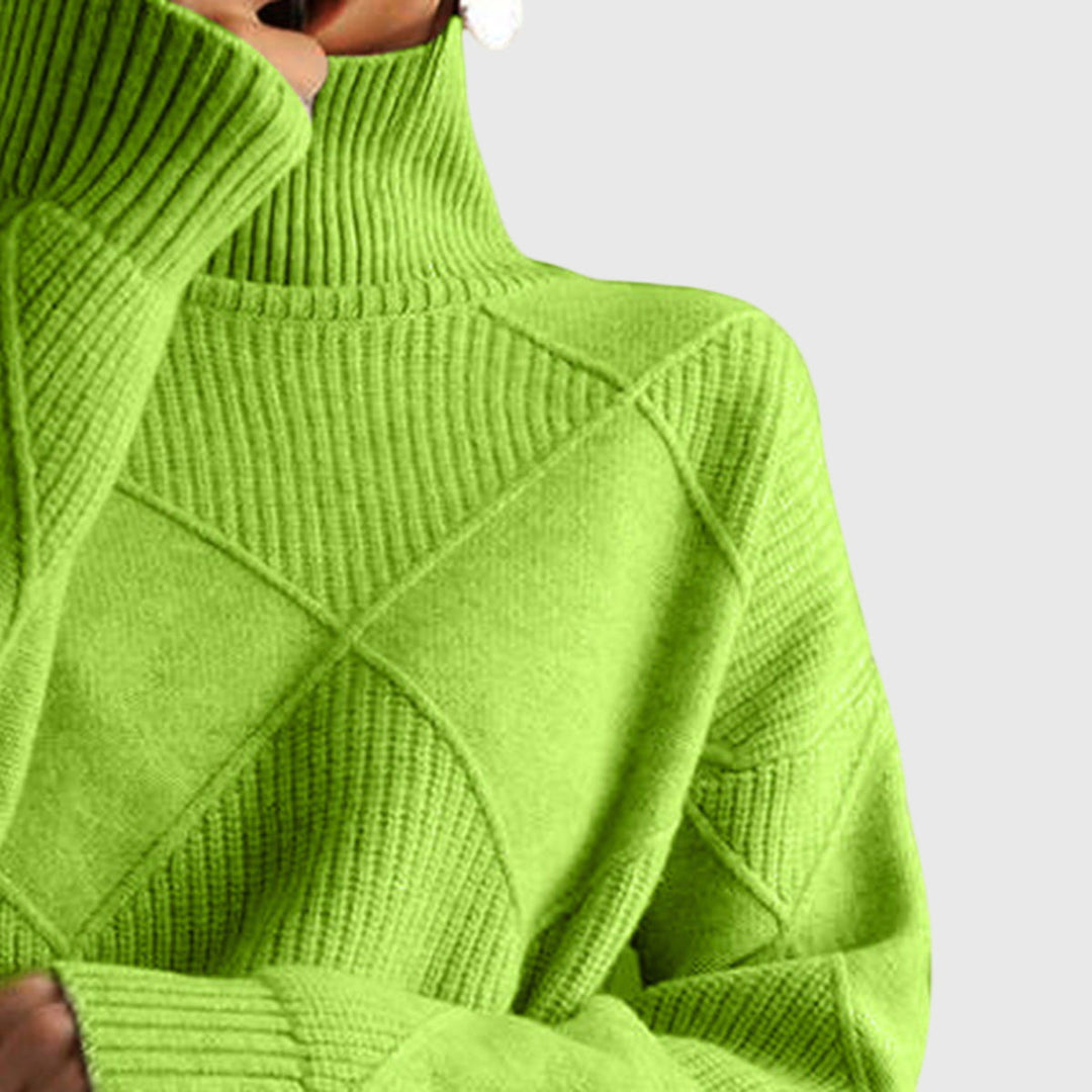 Sarah | Elegant Chunky Knit Patchwork Turtleneck Sweater