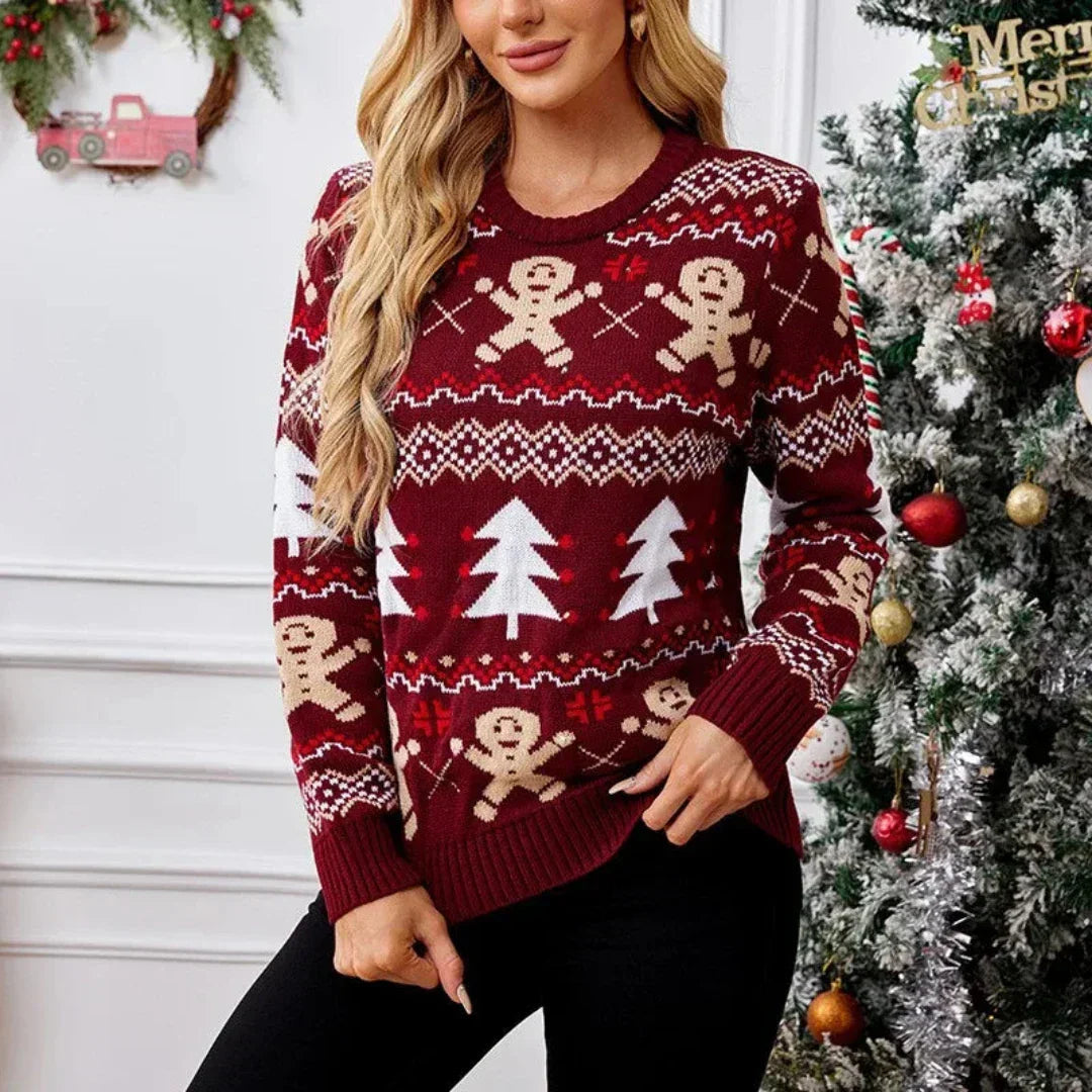 Sarah | Gingerbread Crew Neck Christmas Sweater Women