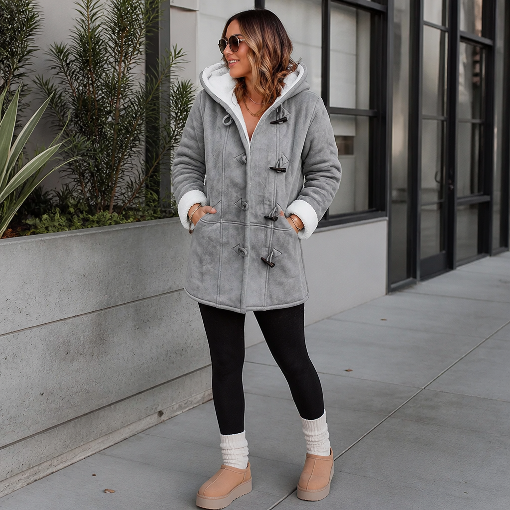 Sarah | Hooded Toggle Winter Sherpa Jacket Women