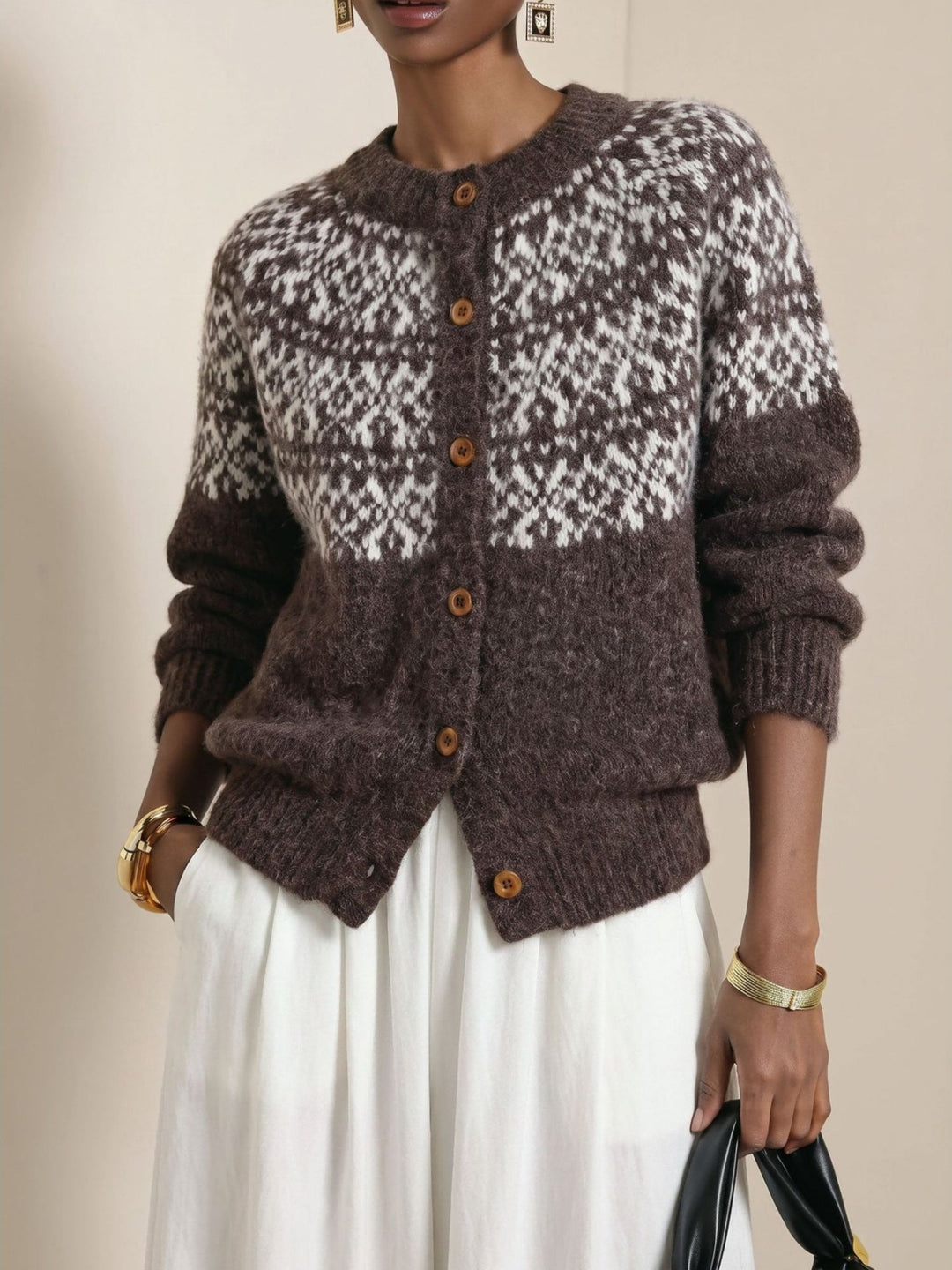 Sarah | Refined Fair Isle Cardigan Womens Button-Front Sweater