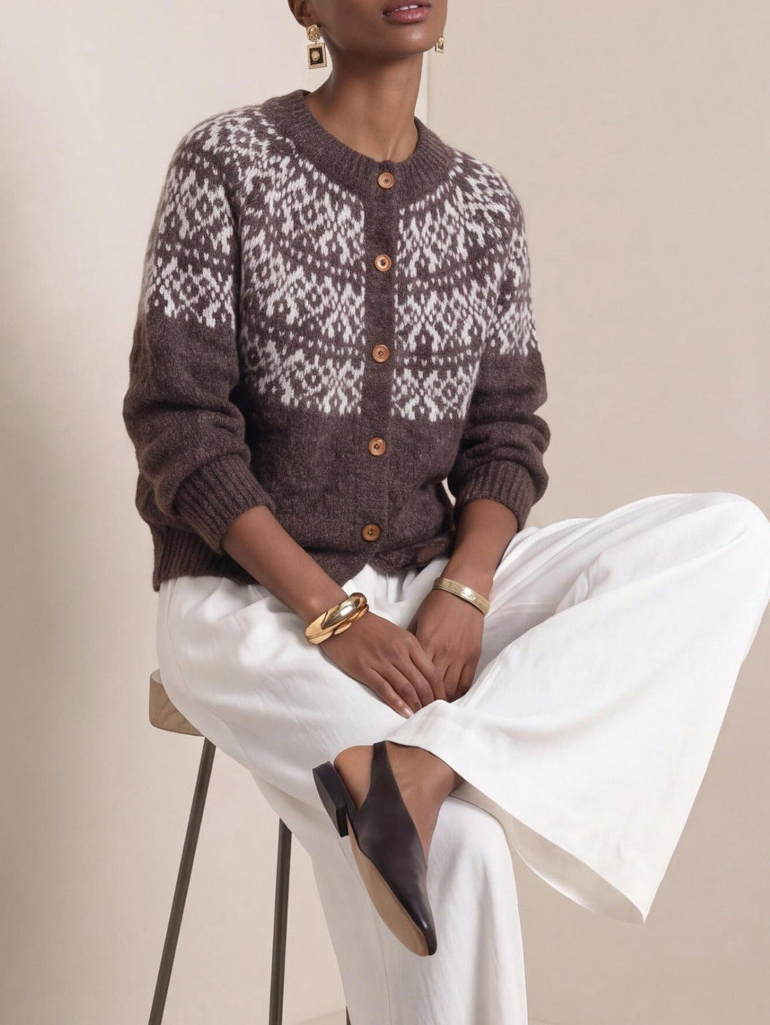 Sarah | Refined Fair Isle Cardigan Womens Button-Front Sweater