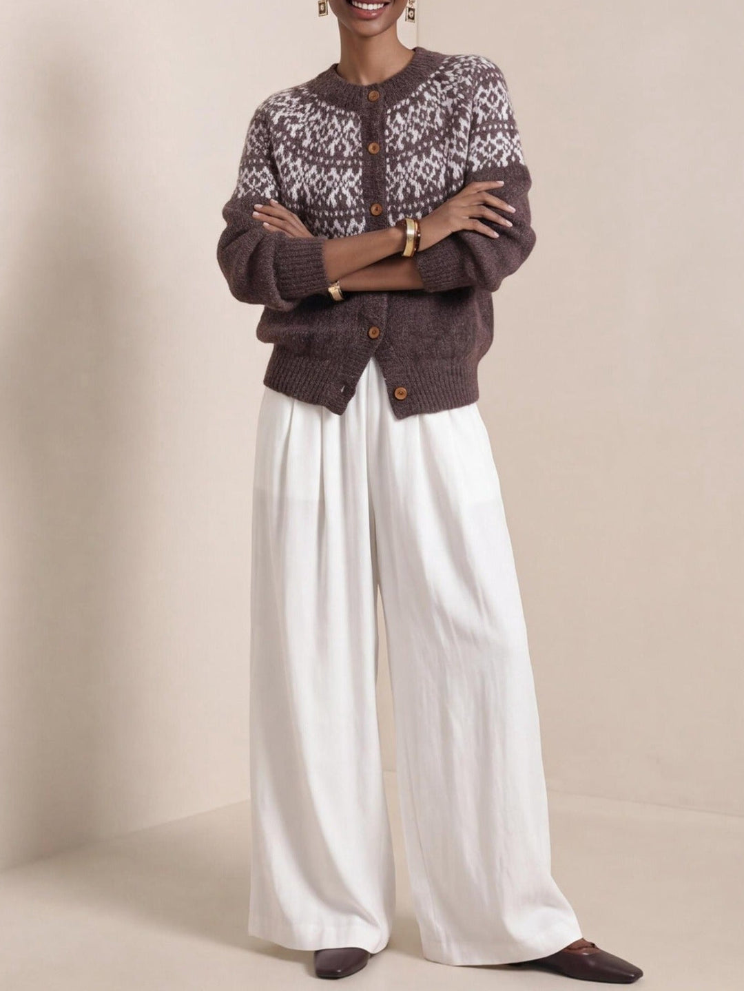 Sarah | Refined Fair Isle Cardigan Womens Button-Front Sweater