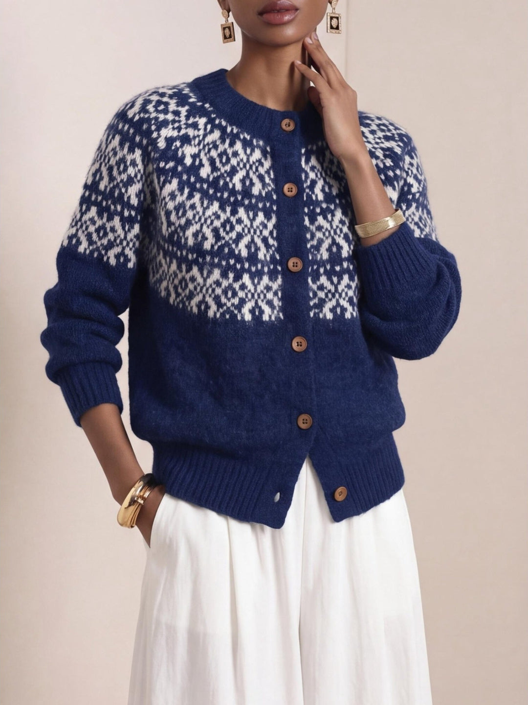 Sarah | Refined Fair Isle Cardigan Womens Button-Front Sweater