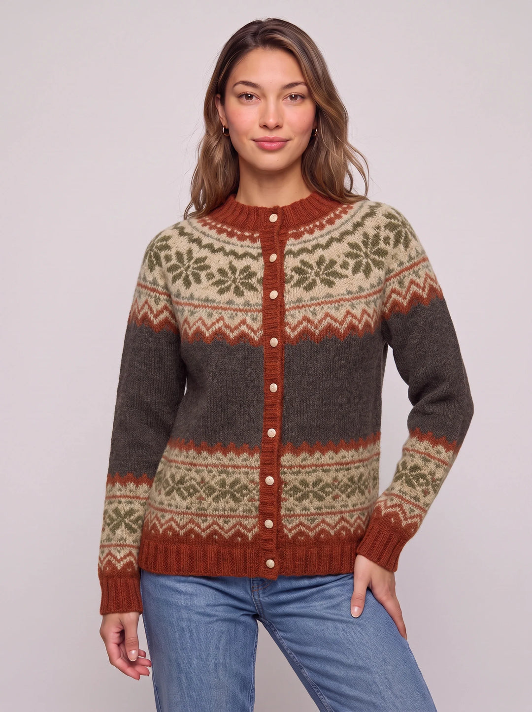 Shirley | Chic Button Front Fair Isle Cardigan Womens Sweater