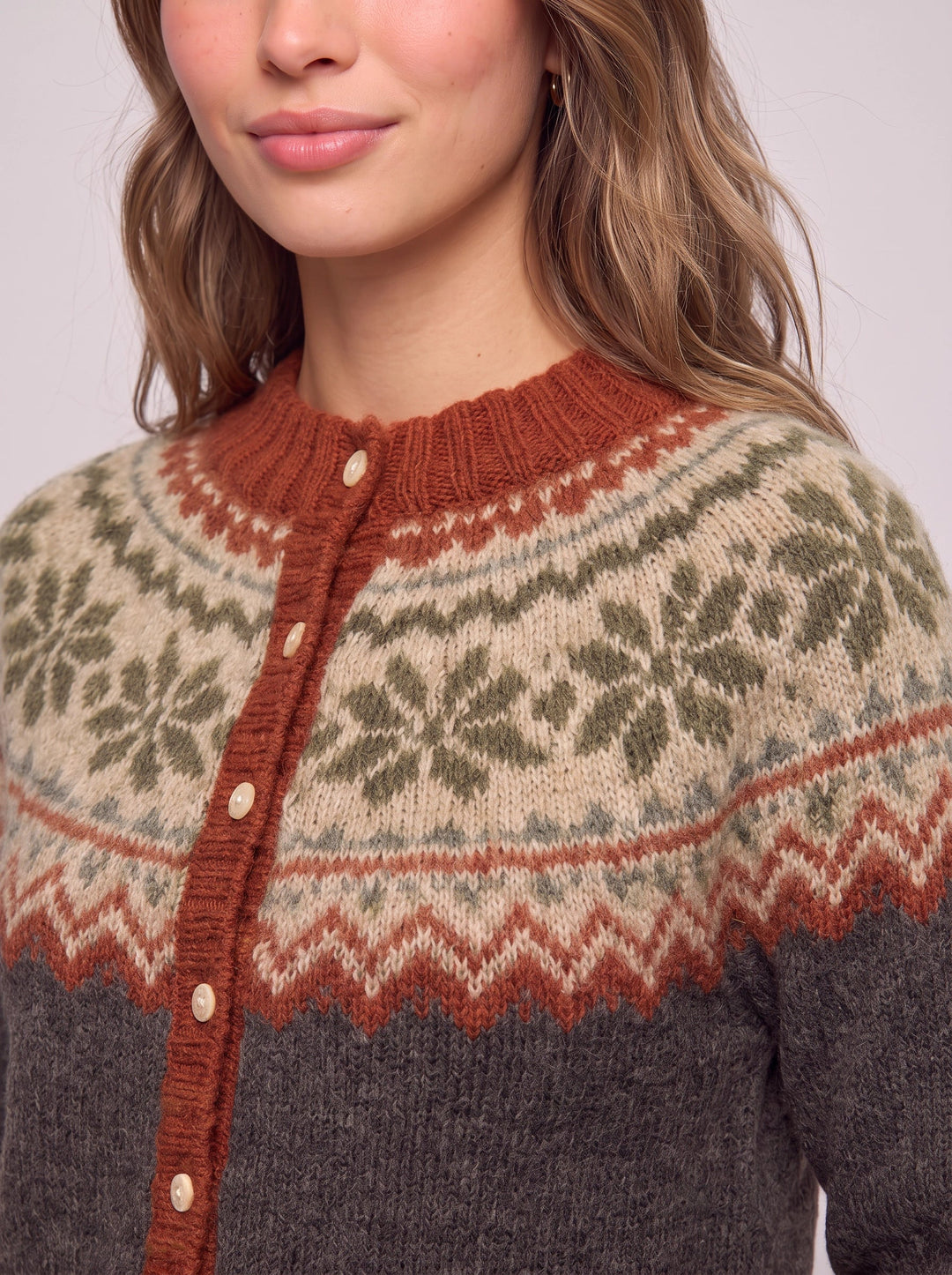 Shirley | Chic Button Front Fair Isle Cardigan Womens Sweater