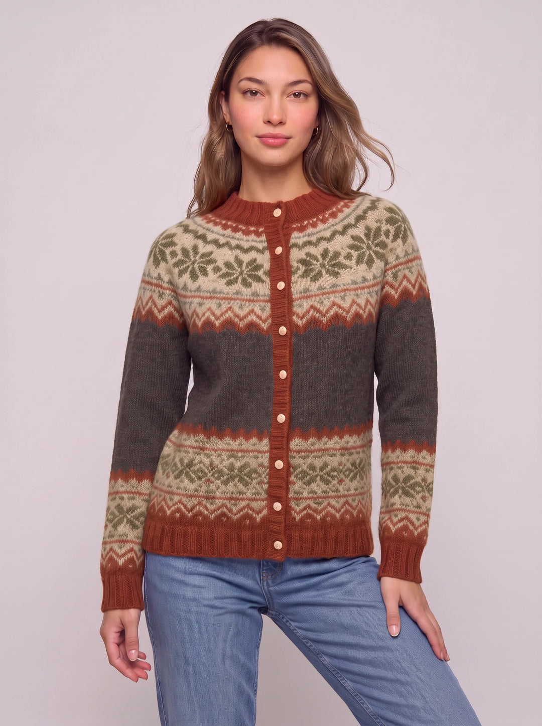 Shirley | Chic Button Front Fair Isle Cardigan Womens Sweater