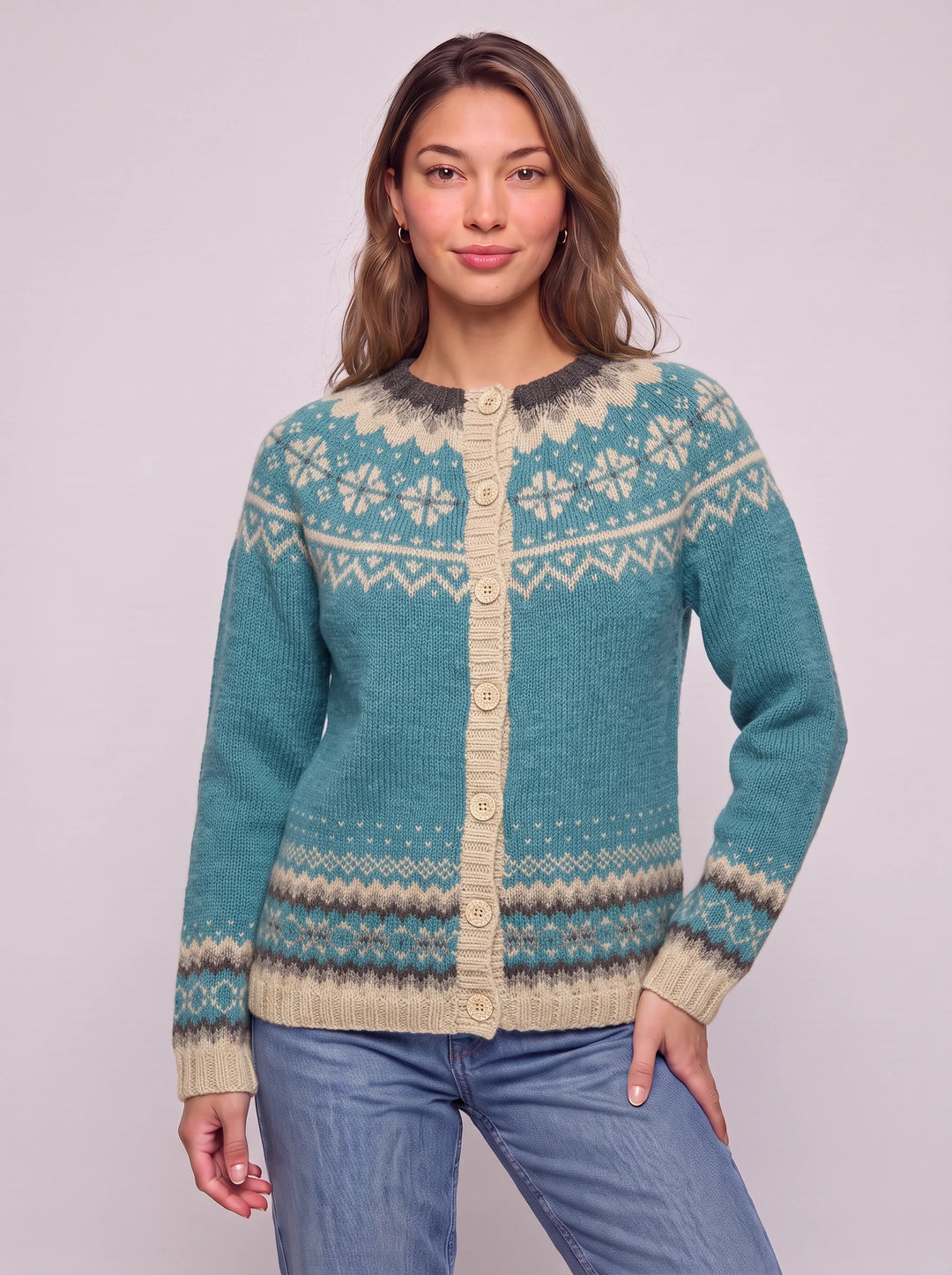 Shirley | Chic Button Front Fair Isle Cardigan Womens Sweater