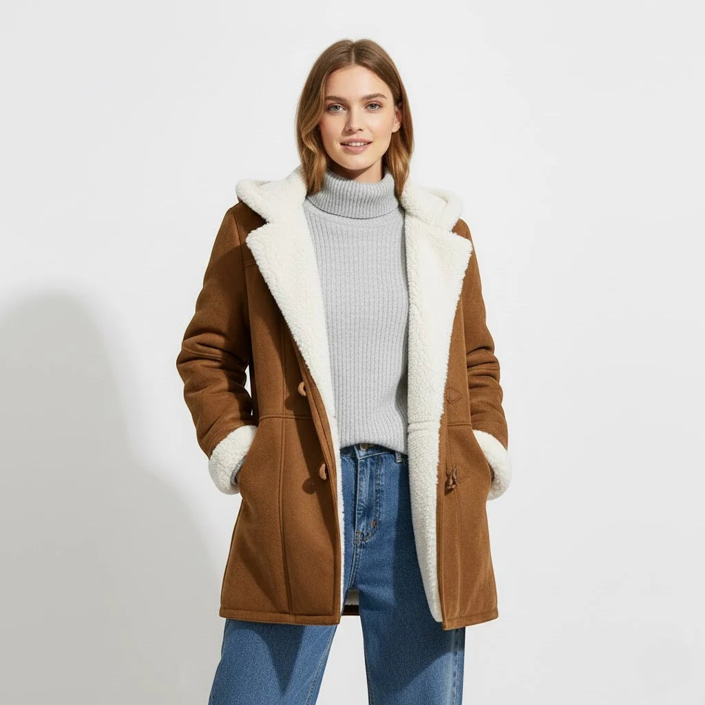 Sophia | Longline Hooded Winter Sherpa Jacket Women