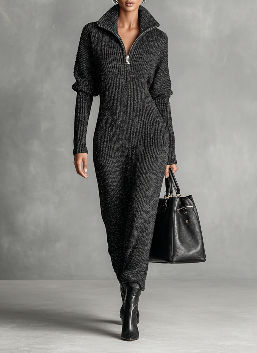 Sophia | Sophisticated Half-Zip Maxi Sweater Dress