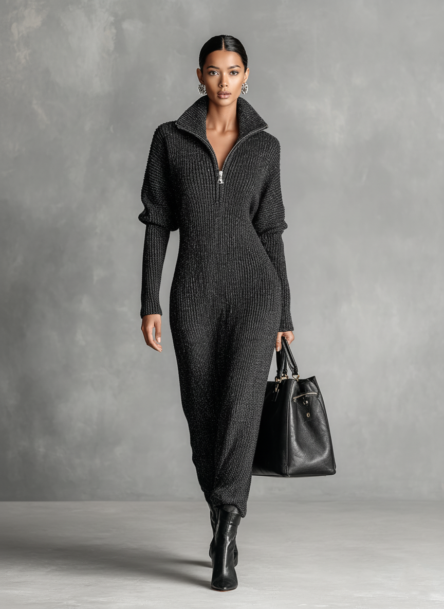 Sophia | Sophisticated Half-Zip Maxi Sweater Dress