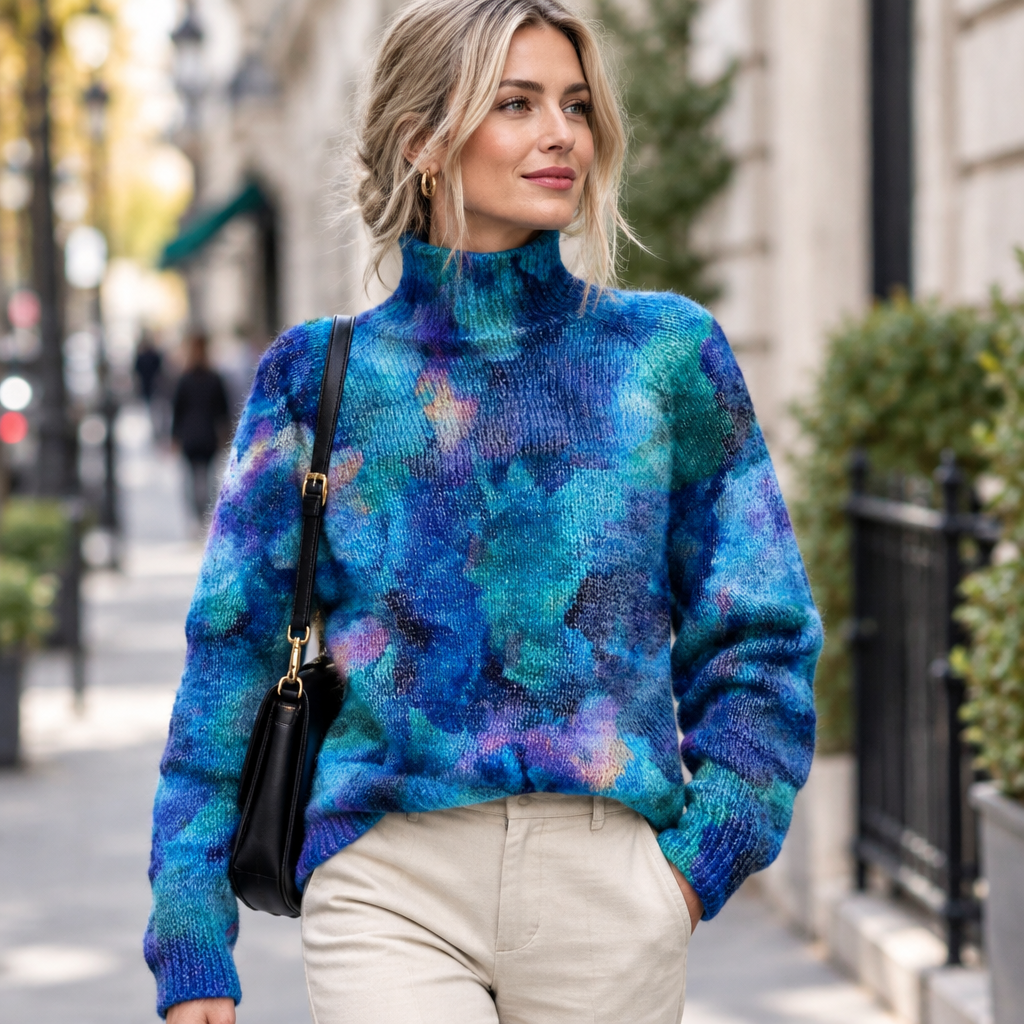 Teresa | Cozy Abstract Print Knit Turtleneck Sweater