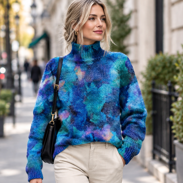 Teresa | Cozy Abstract Print Knit Turtleneck Sweater