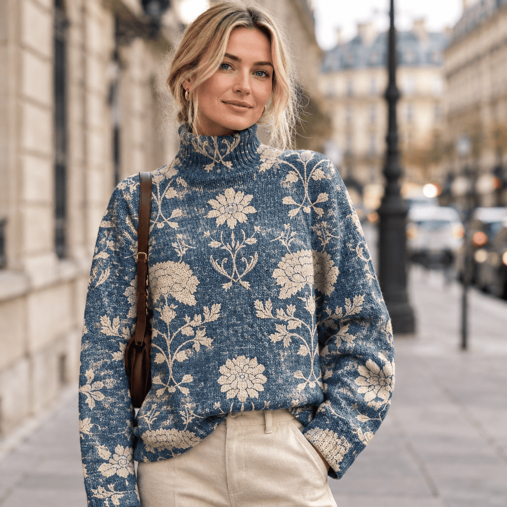 Teresa | Cozy Abstract Print Knit Turtleneck Sweater