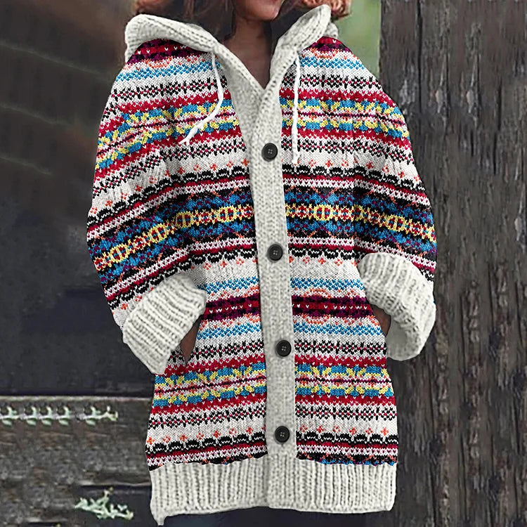 Tiffany | Hooded Longline Fair Isle Cardigan Womens