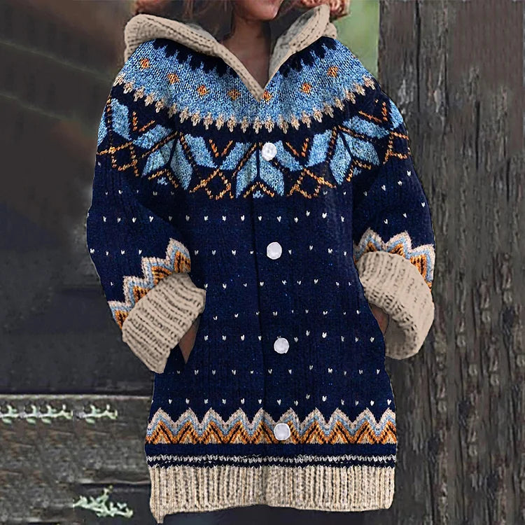Tiffany | Hooded Longline Fair Isle Cardigan Womens