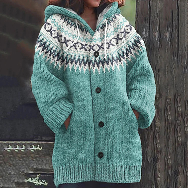 Tiffany | Hooded Longline Fair Isle Cardigan Womens