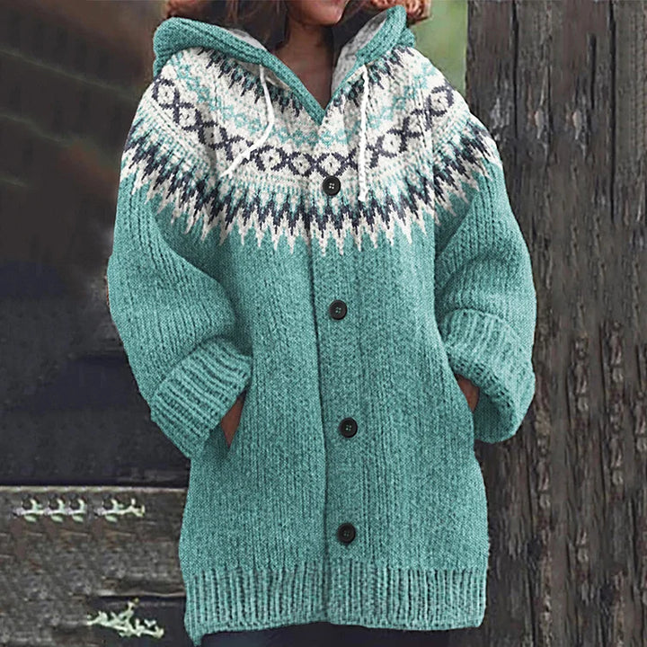 Tiffany | Hooded Longline Fair Isle Cardigan Womens