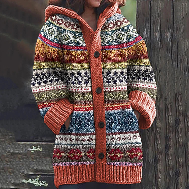 Tiffany | Hooded Longline Fair Isle Cardigan Womens