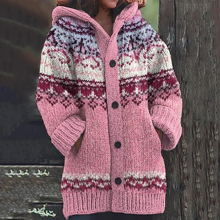 Tiffany | Hooded Longline Fair Isle Cardigan Womens
