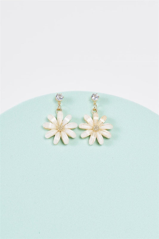 Jewelry- Daisy Love Gold Flower Diamond Bead Dangle Earrings