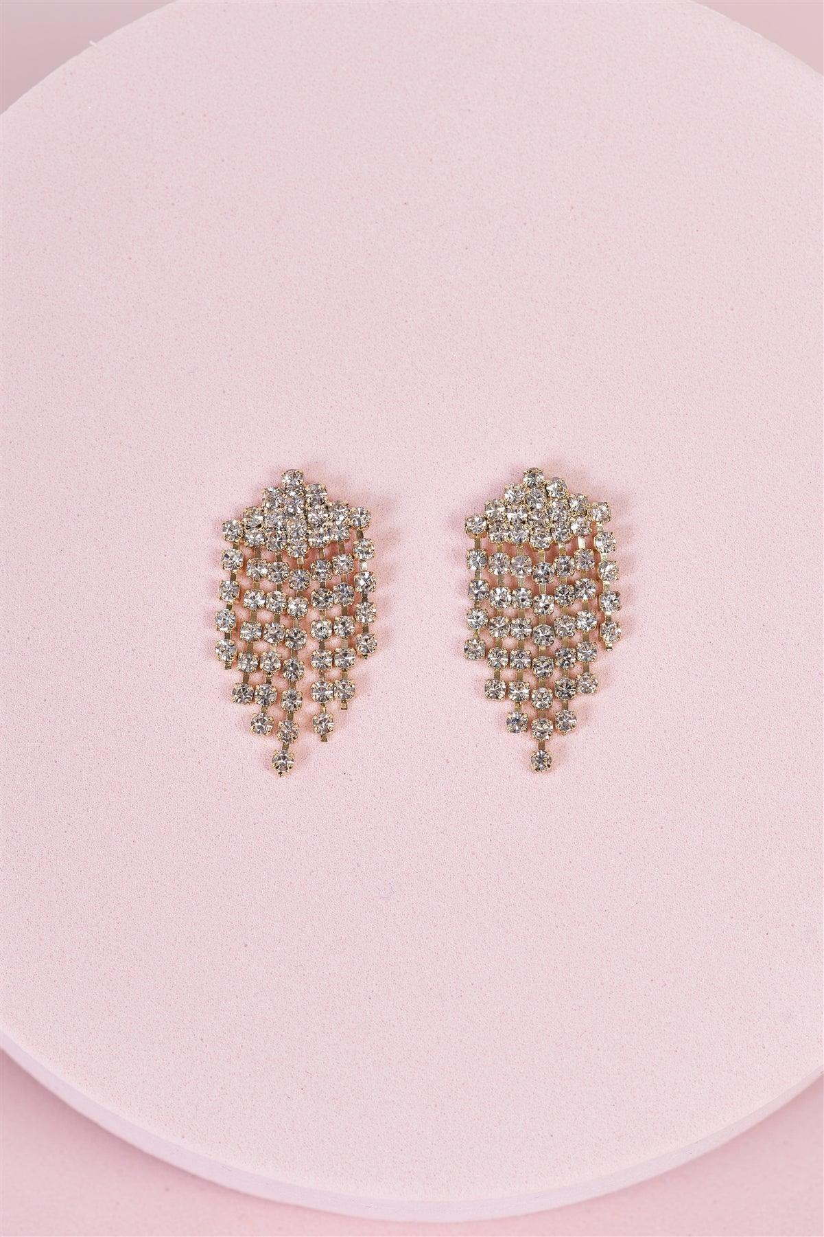 Jewelry- Gold Rhinestone Small Tassel Drop Earrings