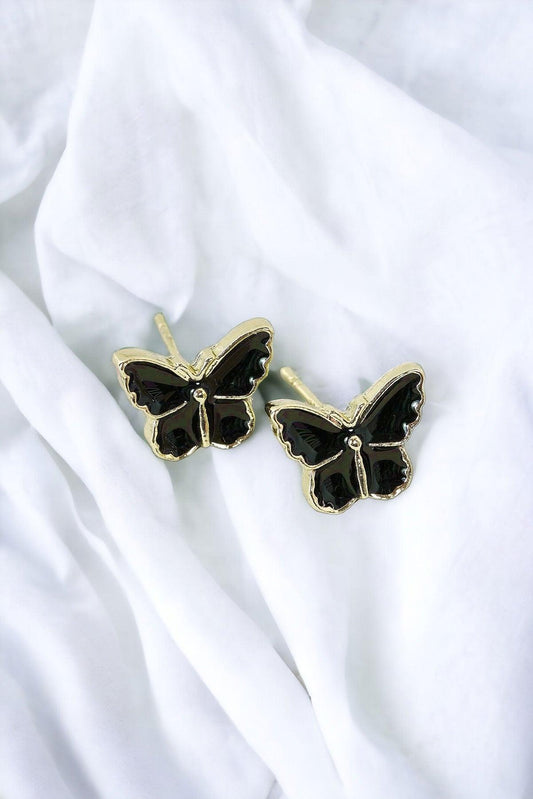 Jewelry- Gold & Black Butterfly Shaped Stud Earrings