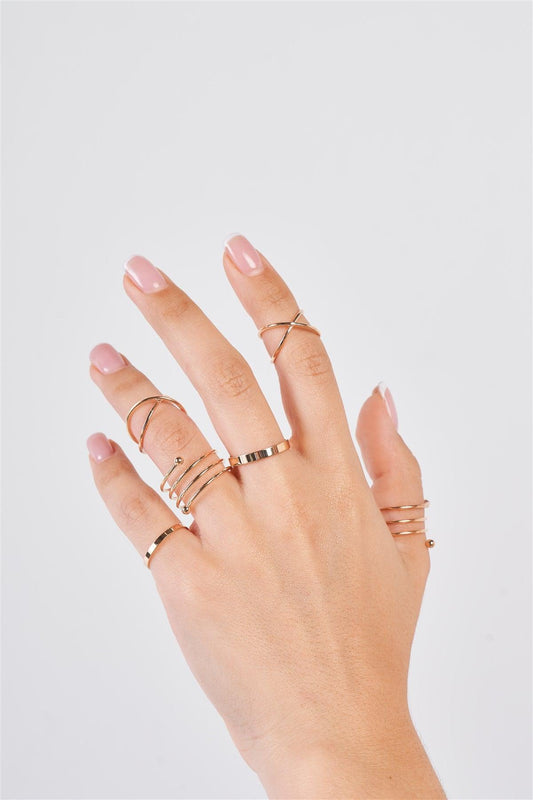 Jewelry- Gold Minimalistic Cross Decor Ring Set of 6 Rings