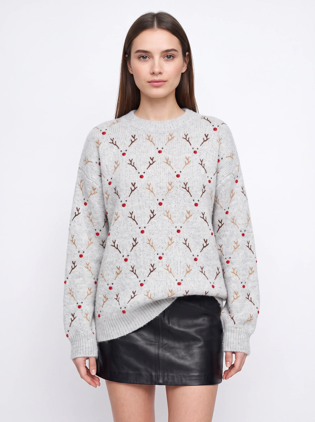 Virginia | Oversized Reindeer Knit Christmas Sweater Women