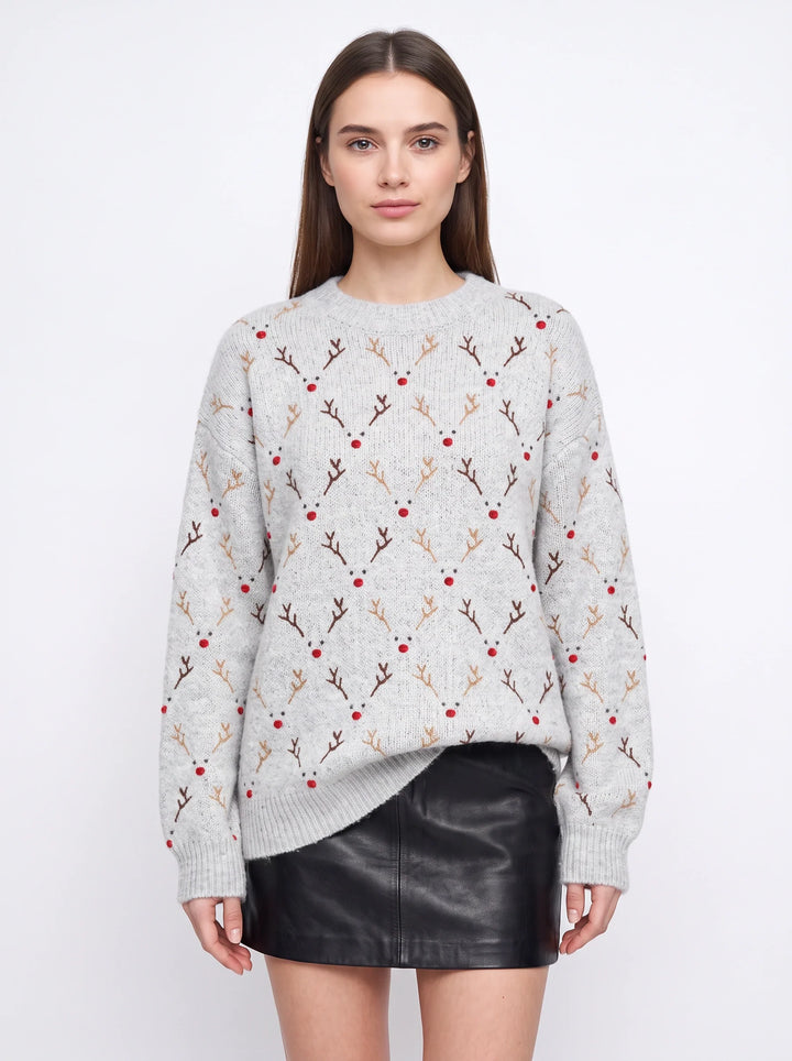 Virginia | Oversized Reindeer Knit Christmas Sweater Women