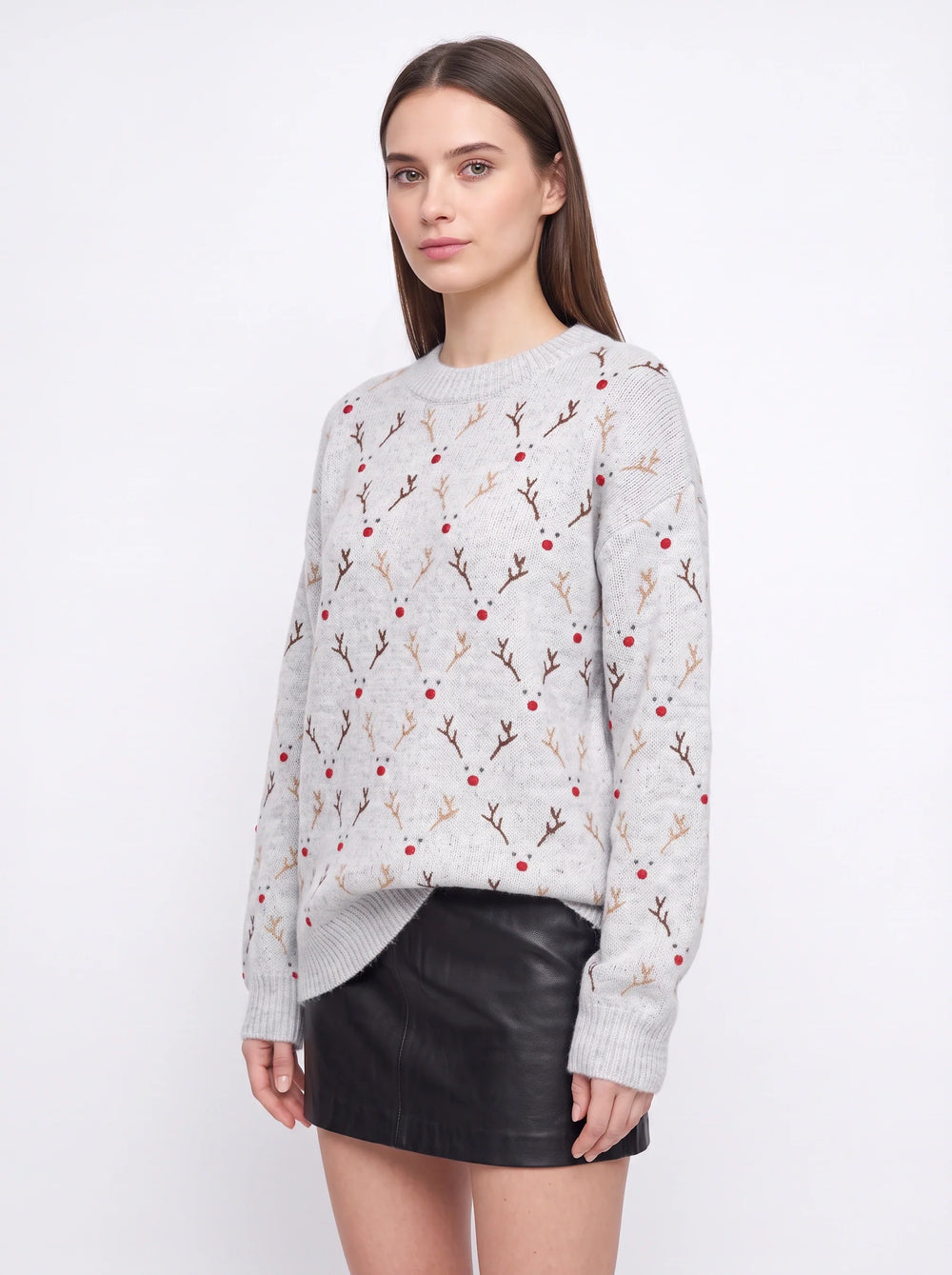 Virginia | Oversized Reindeer Knit Christmas Sweater Women