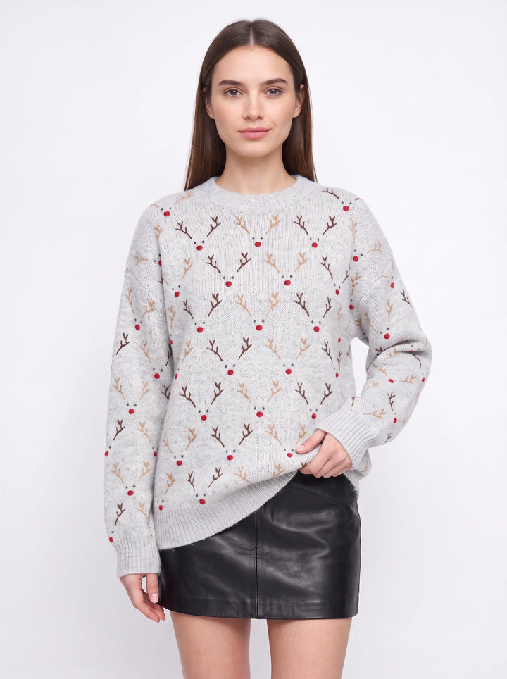 Virginia | Oversized Reindeer Knit Christmas Sweater Women