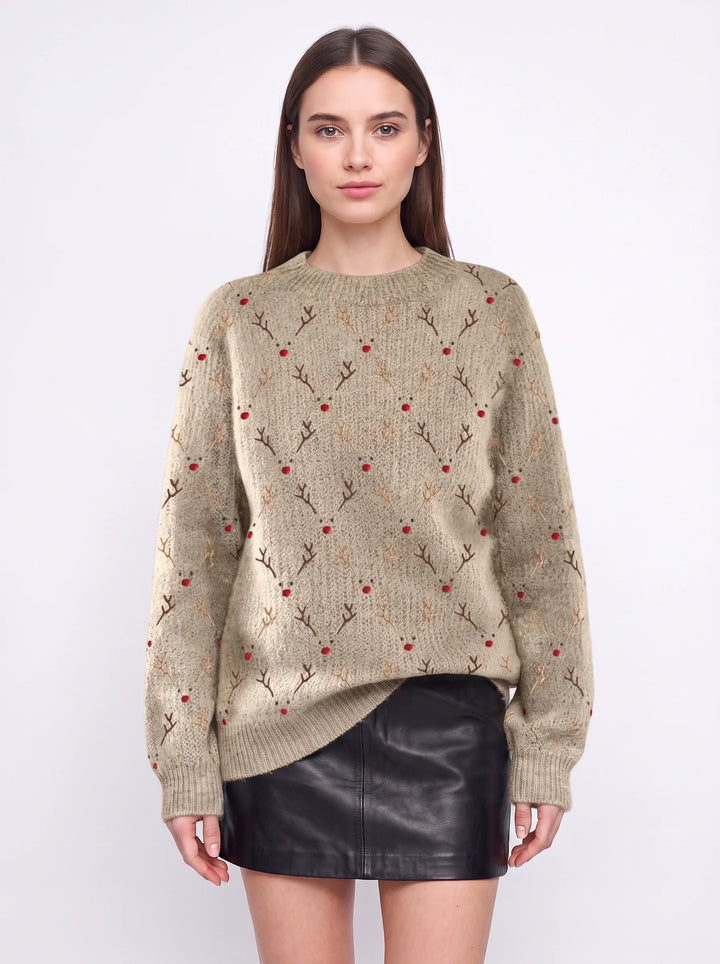 Virginia | Oversized Reindeer Knit Christmas Sweater Women